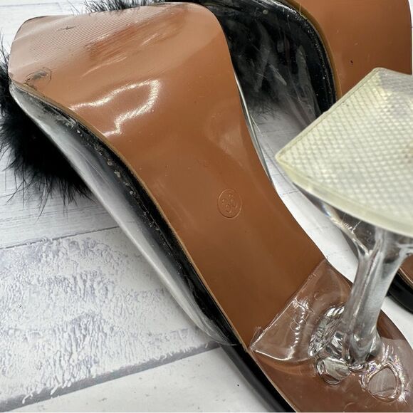 Amina Muaddi Style Feather Trim Slide Sandals Size 36 - Picture 12 of 12